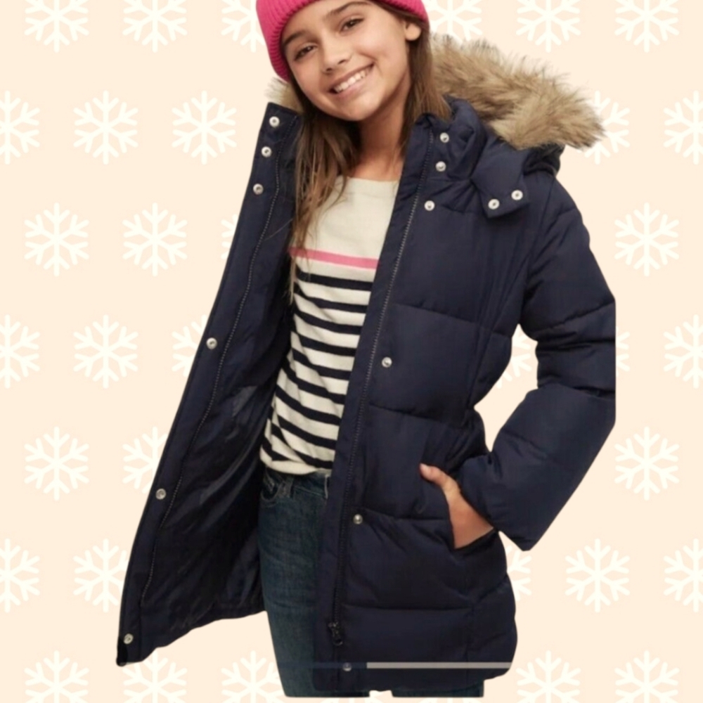 Gap Hooded Puffer Coat with Faux Fur Trim